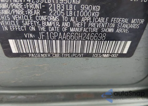 2016 Subaru Impreza 2.0I from USA, damaged, VIN JF1GPAA66GH246698